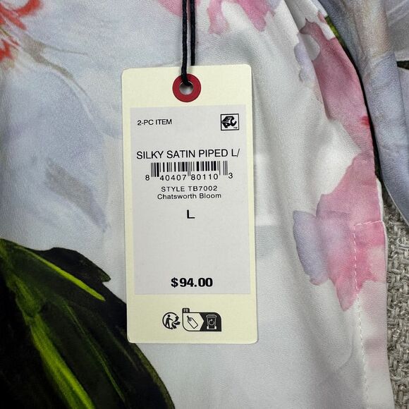 Ted Baker London Sz L Pajama Set Satin Chatsworth Bloom Floral Pink Rose Cottage - Picture 2 of 16